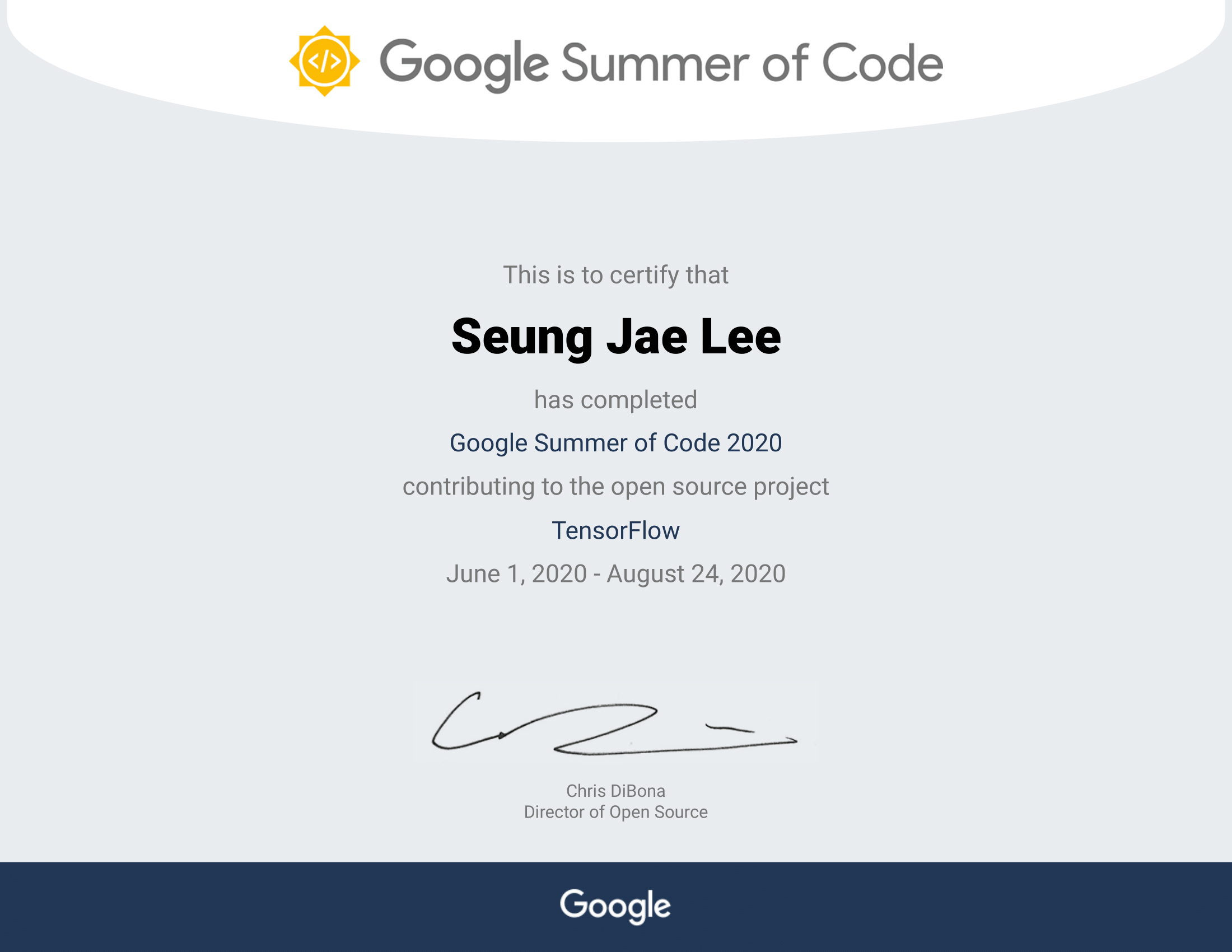 Google Summer of Code 2020 Completion Certificate
