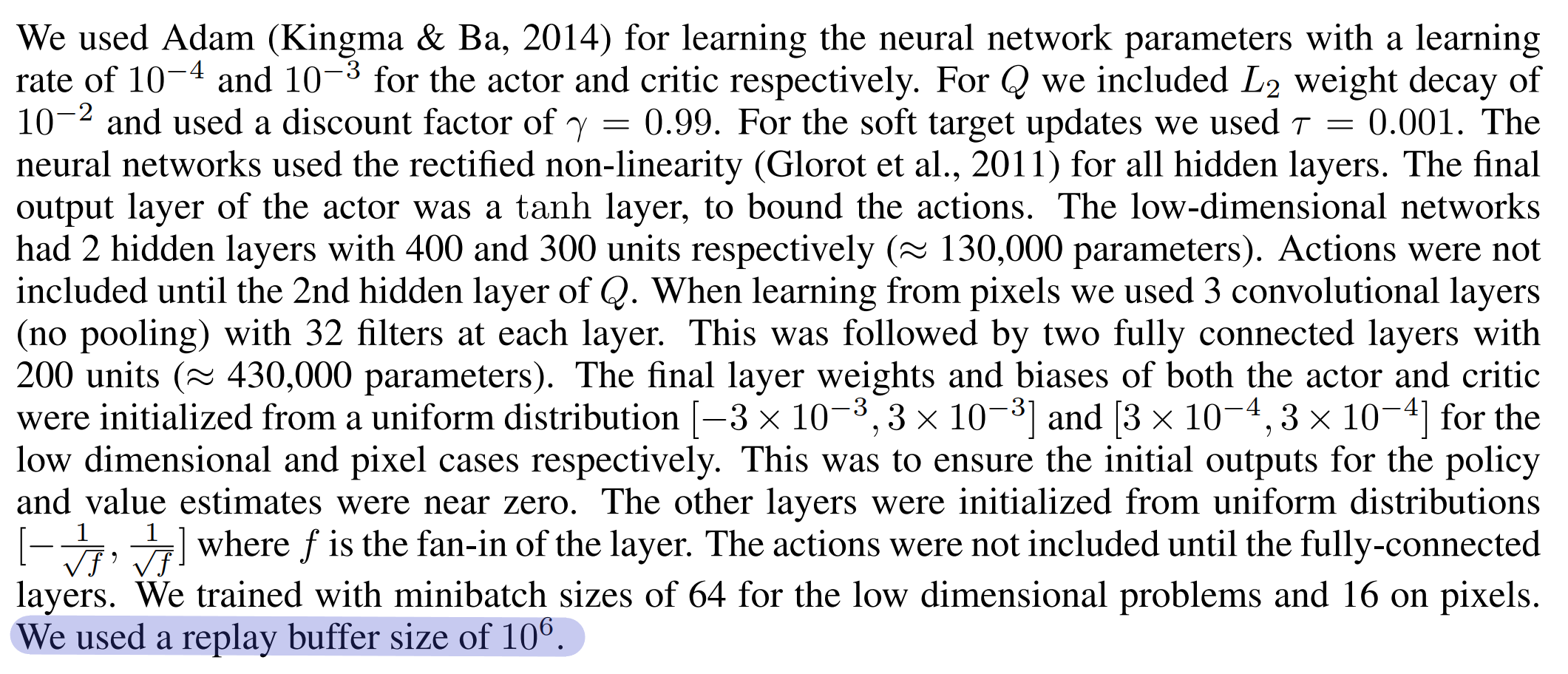 DDPG Parameters